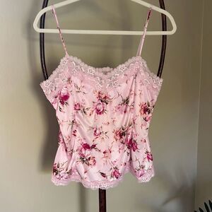 Pink Satin Floral & Lace Camisole Large